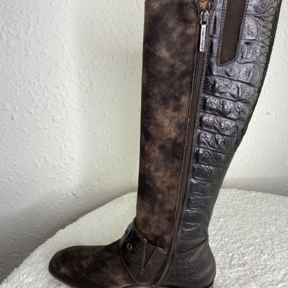 Ladies Donald J Pliner Brown Suede Alligator Knee High Zip Up Boots Size: 6.5 M - Picture 7 of 16